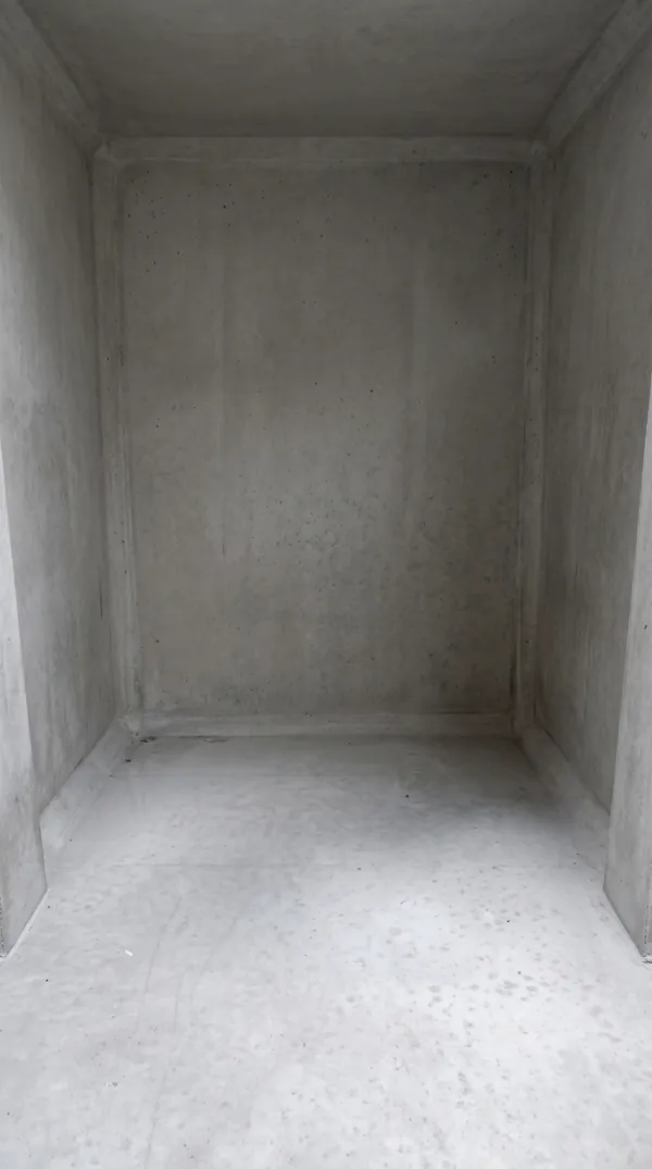 Intérieur en béton d'une micro-station d'épuration Eloy.